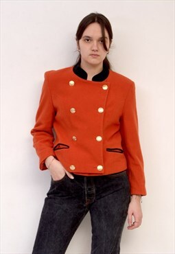 Vintage Women's L Wool Blazer Jacket Orange Coat Gold Button
