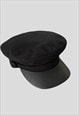 NEW VINTAGE STYLE BLACK WOOL FAUX LEATHER FIDDLER HAT