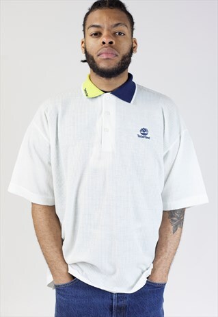 VINTAGE 90S TIMBERLAND WHITE WAFFLE LIGHT POLO SHIRT