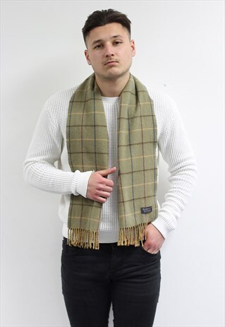 VINTAGE CASHMERE CHECKED SCARF GREEN-AS204