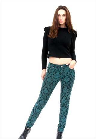 BROCADE PANTS SKINNY FANCY LADIES TAPESTRY TROUSERS S