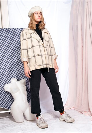 VINTAGE GRID JACKET 80S OVERSIZED PLAID GRUNGE COAT