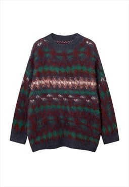 Geometric sweater ethnic pattern knitted jumper grunge top