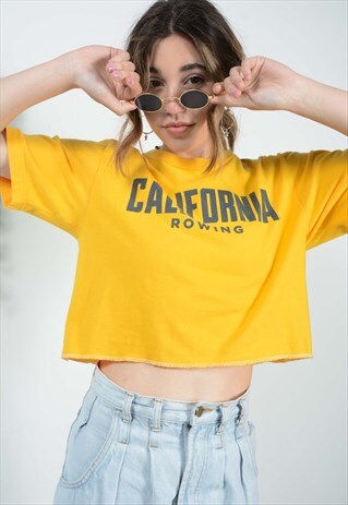Vintage 90s Graphic Cropped T-Shirt Yellow