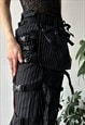 VINTAGE 00'S UNIQUE BLACK PINSTRIPED BELTED ADJUSTABLE PANTS