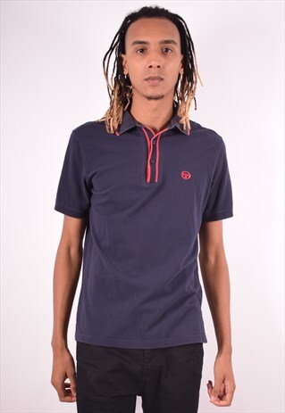 SERGIO TACCHINI MENS VINTAGE POLO SHIRT MEDIUM BLUE 90S