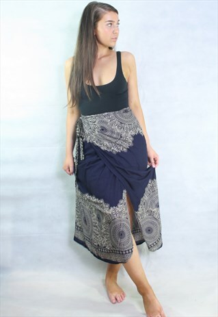 FESTIVAL BOHO WRAP AROUND SKIRT IN VINTAGE PATTERN.