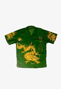 Vintage Chinese Dragon All Over Print Green Shirt