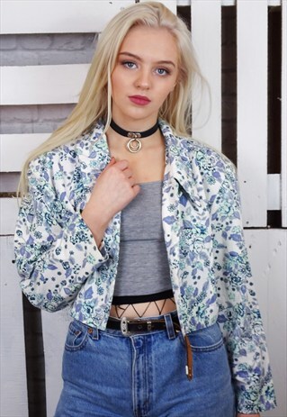 DENIM FLORAL CROPPED 80'S JACKET