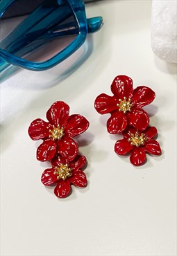 Red Flower Drop Earrings