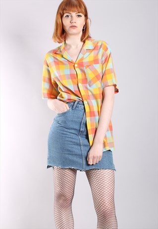 VINTAGE 70S BRIGHT CHECK LONG SHIRT