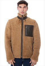 Mens Sheepskin Casual Jacket - Ginger Curly Wool / Silky Bro