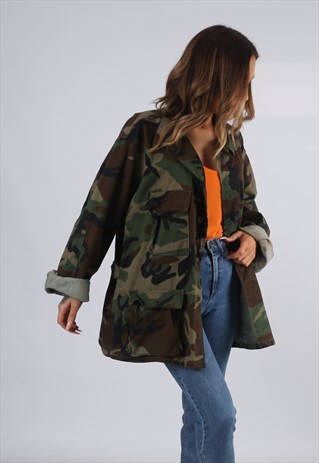 VINTAGE ARMY CAMOUFLAGE JACKET OVERSIZED CAMO UK 18 (HDAD)