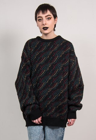 VINTAGE 90'S MULTICOLOUR GRUNGE KNIT PATTERN JUMPER