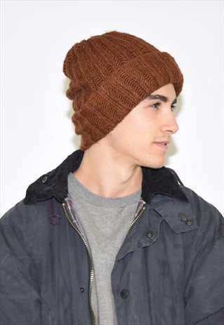 VINTAGE BROWN CHUNKY KNIT BEANIE HAT