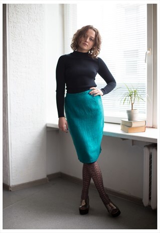 VINTAGE 80'S MIDI EMERALD GREEN SKIRT