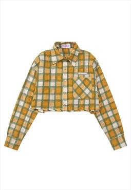 Cropped check shirt distressed cowboy top in retro yellow