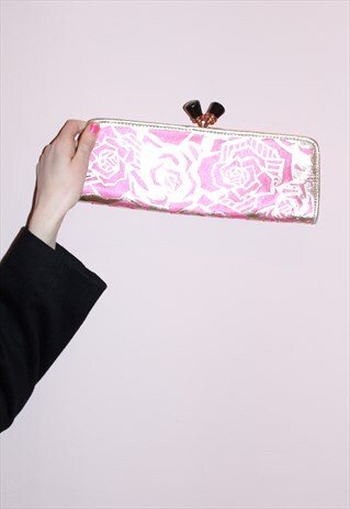 VINTAGE 90S RARE ZANDRA RHODES PINK & GOLD LEATHER CLUTCH
