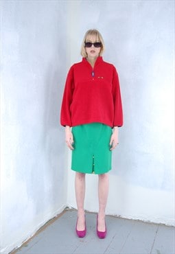 Vintage y2k bright warm cool baggy fleece jumper bright red