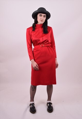 VINTAGE 70'S RED COW NECK DRESS SIZE 10 TO 12