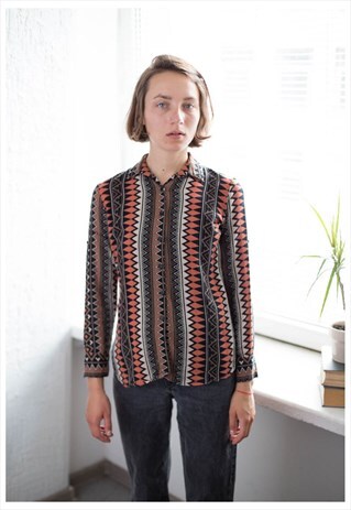 VINTAGE 70'S TRIBAL PRINT BOHEMIAN STYLE BLOUSE