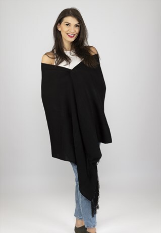 REBOZO PASHMINA SCARF SHAWL BLACK WOVEN SOFT BOHEMIAN PONCHO