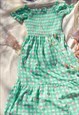 GREEN GINGHAM RUCHED TOP TWO TIER DRESS