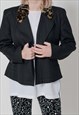 VINTAGE 80S FITTED CHIC BLAZER IN BLACK&CONTRAST LEO COLLAR