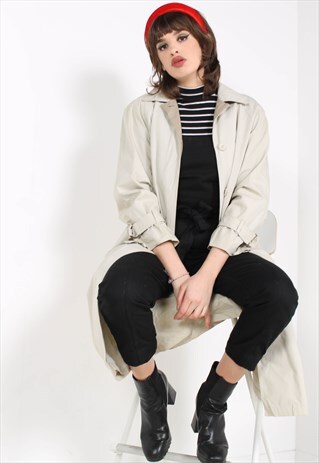 VINTAGE 1980'S TRENCH COAT MAC JACKET BEIGE