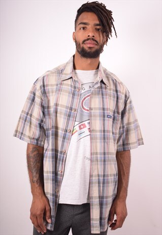 GUESS JEANS MENS VINTAGE SHIRT LARGE GREY CHECK 90S