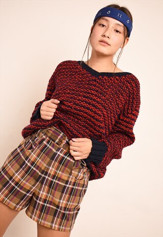 VINTAGE 70'S RETRO STRIPED HANDKNITTED CHUNKY JUMPER