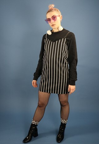 STATEMENT STRIPE SLIP DRESS IN BLACK