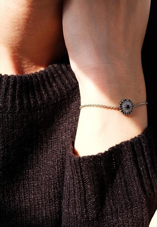 ROUND EVIL EYE CHAIN STERLING SILVER BRACELET