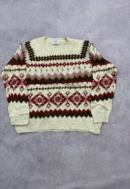 Old Navy Knitted Jumper Abstract Patterned Grandad Sweater