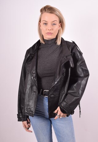 WOMENS VINTAGE LEATHER JACKET LARGE BLACK 90S
