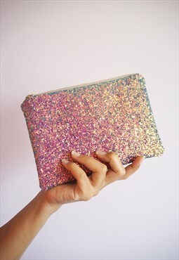 Purple Rainbow Glitter Makeup Bag