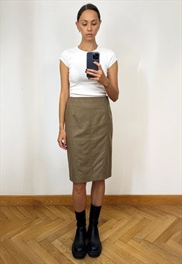 Vintage Beige Wool Midi Skirt, Wool Pencil Skirt