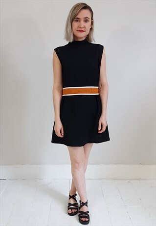 VINTAGE 70'S BLACK AND BURNT ORANGE HIGH NECK MINI DRESS