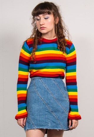 VINTAGE 90'S BLUE WASH DENIM STRIPED STITCHED MINI SKIRT