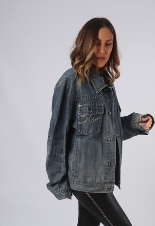 VINTAGE DENIM JACKET OVERSIZED FITTED UK 20 XXXL (O1K)