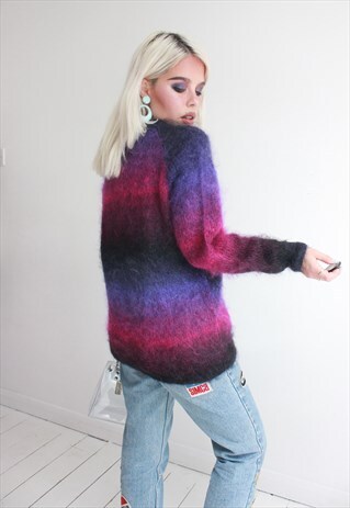 VINTAGE 80S PURPLE MOHAIR WOOL KNITTED JUMPER