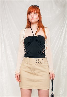 Vintage Skirt Y2K Rave Denim Mini in Beige