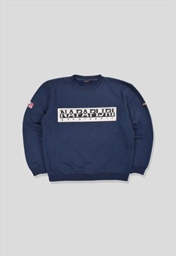 Vintage 90s Napapijri Embroidered Logo Sweatshirt Navy Blue