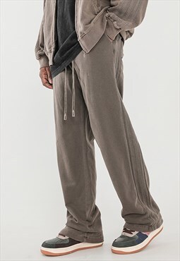 Brown Washed Relaxed Fit Heavy Cotton sweatpants trousers 