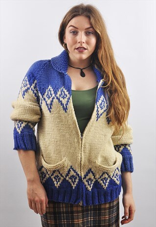VINTAGE NORDIC PATTERN CHUNKY WOOL OVERSIZE CARDIGAN