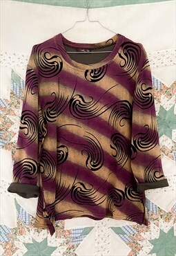 Vintage 90's Purple Grunge Swirl Long Sleeve Top - M