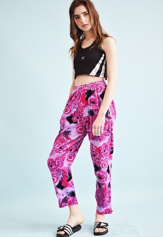 90'S RETRO SPORTS FLORAL PRINT VELVETEEN BOTTOMS TROUSERS