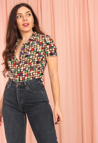 VINTAGE 70S ABSTRACT PRINT BLOUSE