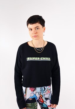 Superchill Printed Cropped Sweatshirt Black