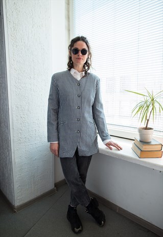 VINTAGE 70'S BLUE/WHITE CHECKED BLAZER